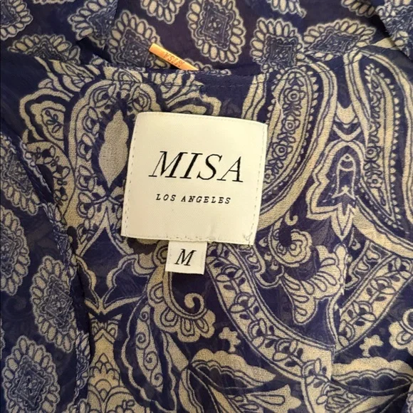 Misa Los Angeles High/Low Bohemian Maxi Dress with Blue and Cream Patterns - Picture 4 of 13